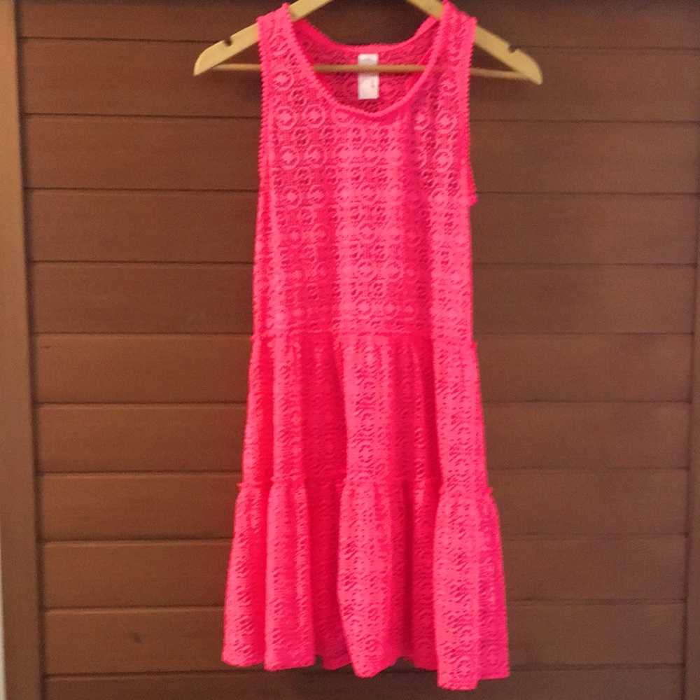 Swim Coverup Cat & Jack Girls Pink Pull over Dress Lace Crochet 14/16 XL